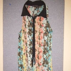 Woman's sheer floral collard shirt